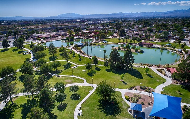 Green park and lake in Centennial Hills, Las Vegas