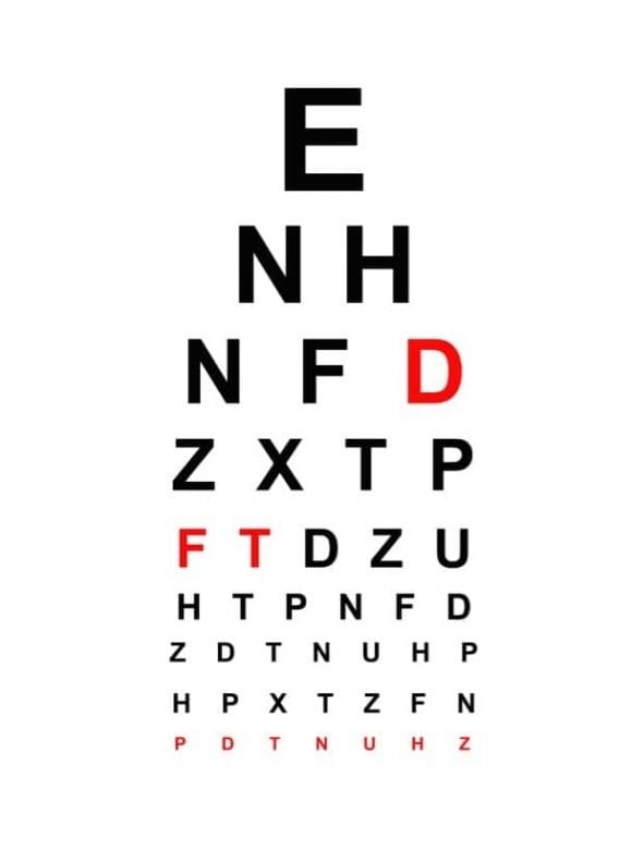 Eye chart used during a children's vision screening for myopia management