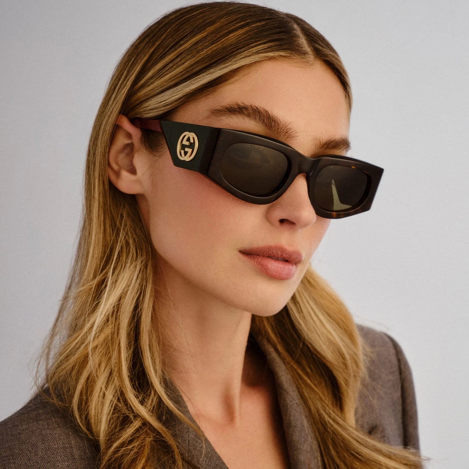 Model wearing Gucci cat eye sunglasses at Vision by Amel Las Vegas