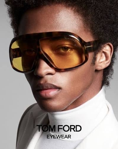 Model in Tom Ford tortoise mask sunglasses from the Vision by Amel gallery