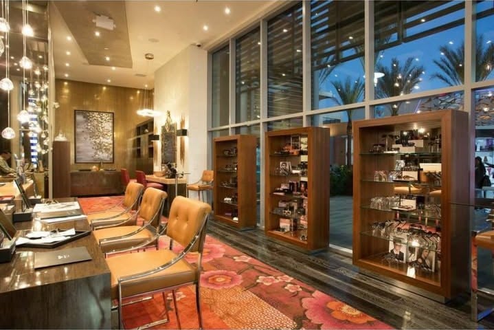Designer eyewear display cabinets inside Vision by Amel in Summerlin